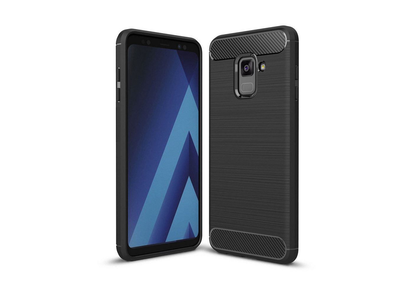 betterfon Smartphone-Hülle Carbon Hülle für Samsung Galaxy A8 Plus (2018) Backcover TPU Schwarz, Carbon-Look – stoßfestes Case mit Air-Cushion & Metall-Optik von betterfon