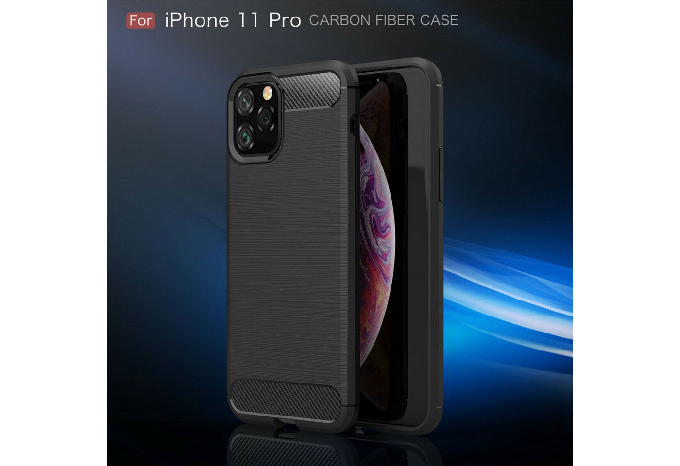 betterfon Smartphone-Hülle Carbon Hülle für iPhone 11 Pro Max Backcover TPU Silikon Schwarz, Carbon-Look – stoßfestes Case mit Air-Cushion & Metall-Optik betterfon Smartphone-Hülle Carbon Hülle für iPhone 11 Pro Max Backcover TPU Silikon Schwarz, Carbon-Look – stoßfestes Case mit Air-Cushion & Metall-Optik von betterfon