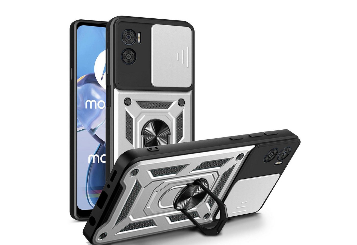 betterfon Smartphone-Hülle für Motorola Moto E22 / E22i Panzerhülle mit Kameraschutz Silber von betterfon