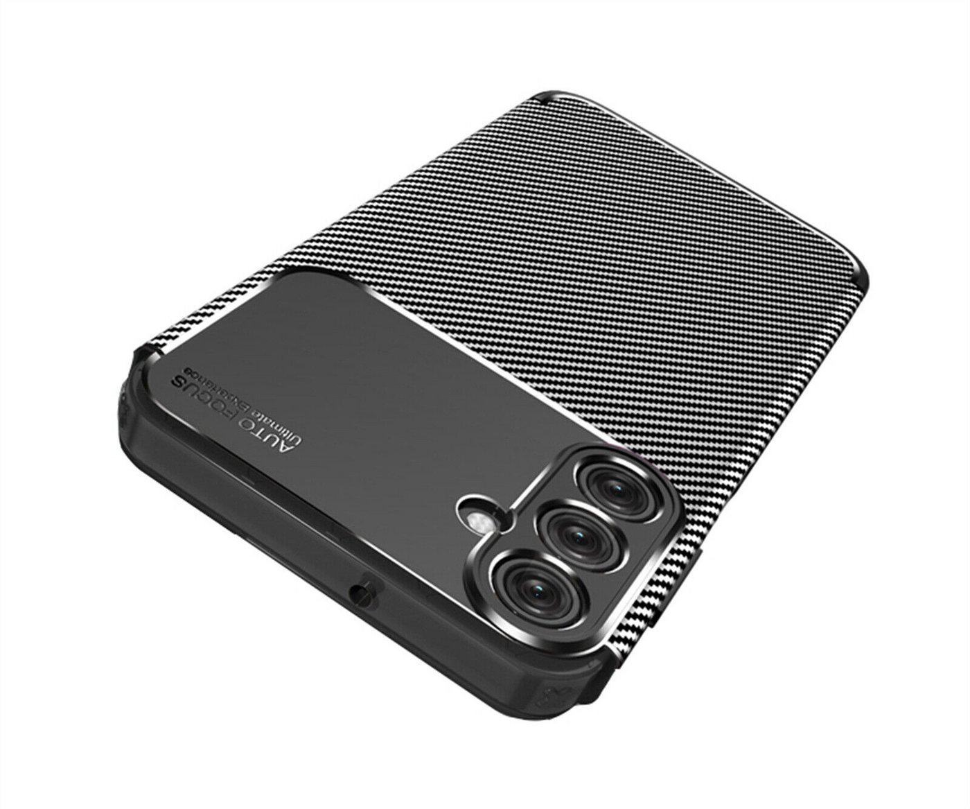 betterfon Smartphone-Hülle für Samsung Galaxy A15 Silikon Case TPU Bumper Schale Schwarz, Carbon-Look – stoßfestes Case mit Air-Cushion & Metall-Optik von betterfon