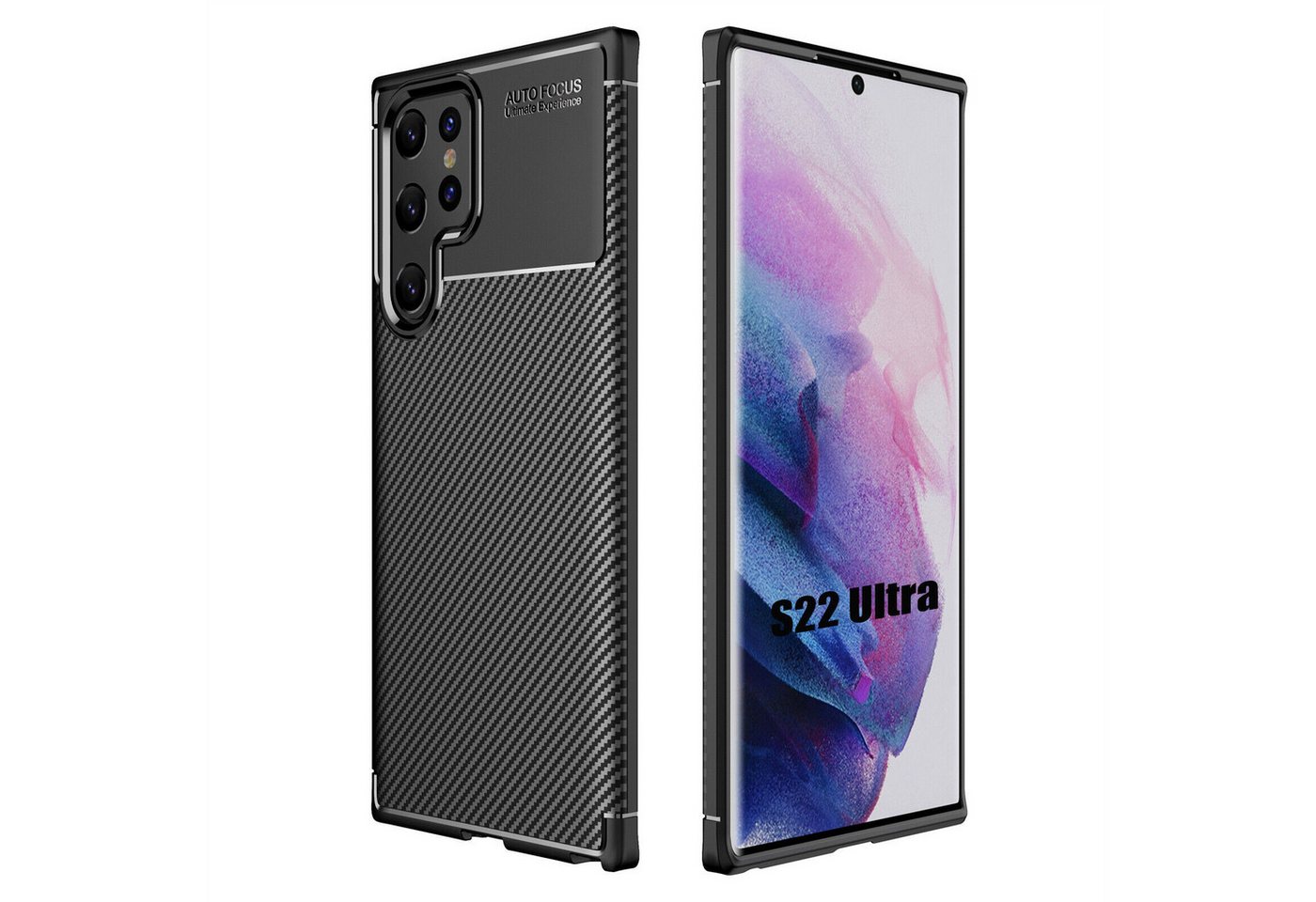 betterfon Smartphone-Hülle für Samsung Galaxy S22 Ultra Silikon Case TPU Bumper Schale Schwarz, Carbon-Look – stoßfestes Case mit Air-Cushion & Metall-Optik betterfon Smartphone-Hülle für Samsung Galaxy S22 Ultra Silikon Case TPU Bumper Schale Schwarz, Carbon-Look – stoßfestes Case mit Air-Cushion & Metall-Optik von betterfon