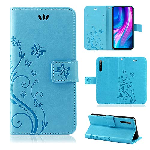 betterfon | Xiaomi Redmi Note 8T Hülle Flower Case Handytasche Schutzhülle Blumen Klapptasche Handyhülle Handy Schale für Xiaomi Redmi Note 8T Blau von betterfon