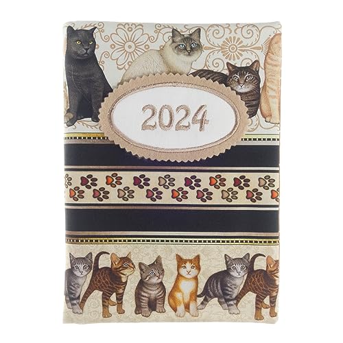 bettina bruder - Kalender Buchkalender 2024 Katzen Bordüre Border beige braun - Timer Terminplaner Chefplaner DIN A5 von bettina bruder