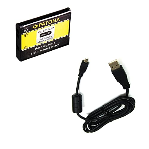 bg-akku24 Akku und Ladekabel, Datenkabel, USB-Kabel für Nikon Coolpix A100,A300,S01,S32,S2500,S2600,S2700,S2800,S2900,S3100,S3200,S3300,S3400,S3500,S3600,S3700,S4100,S4150,S4200,S4300,S4400,S5200 von bg-akku24