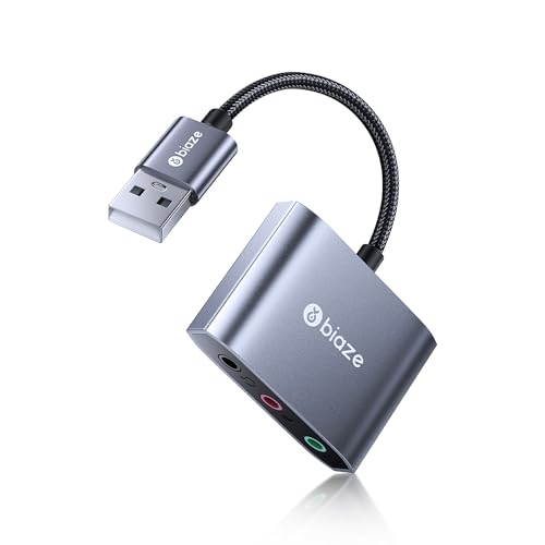 Biaze USB-Soundkarte, USB auf 3,5-mm-Klinkenadapter, USB-auf-AUX-Adapter mit drei 3,5-mm-Klinkensteckern, externe Soundkarte für Windows, Mac, Linux, PS4, PS5, Switch (Y68) von biaze