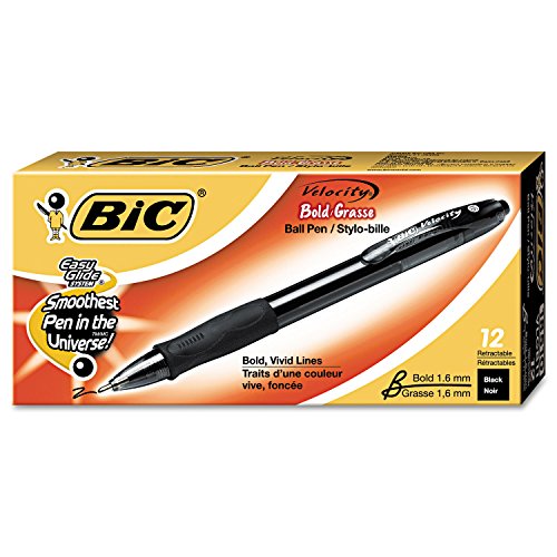 BIC VLGB11BK Velocity Retractable Ballpoint Pen, Black Ink, 1.6mm, Bold, Dozen von bic