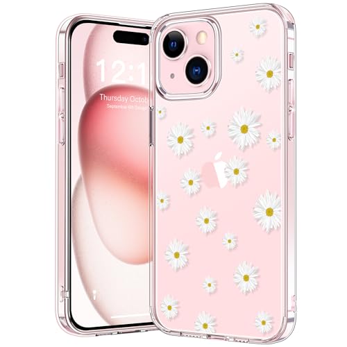 bicol Schutzhülle für iPhone 15, kristallklare Hülle mit modischen Designs für Mädchen und Frauen, schmale, stoßfeste Acryl-Handyhülle, 15,5 cm (6,1 Zoll), schönes Gänseblümchen von bicol