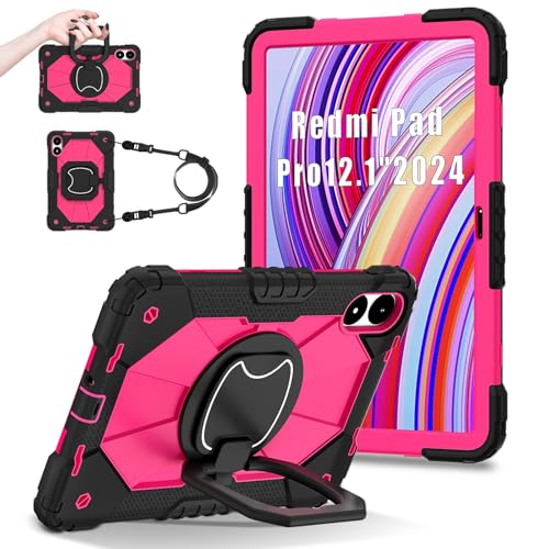 Tablet-Schutz Hülle kompatibel mit Xiaomi Redmi Pad Pro 12.1"/Poco Pad 12.1", robuste Hülle, stoßfeste Abdeckung, Schutzhülle mit 360°-Drehständer + Handschlaufe + Schultergurt Tablet-Zubehör(Black Ro von bigcgreen