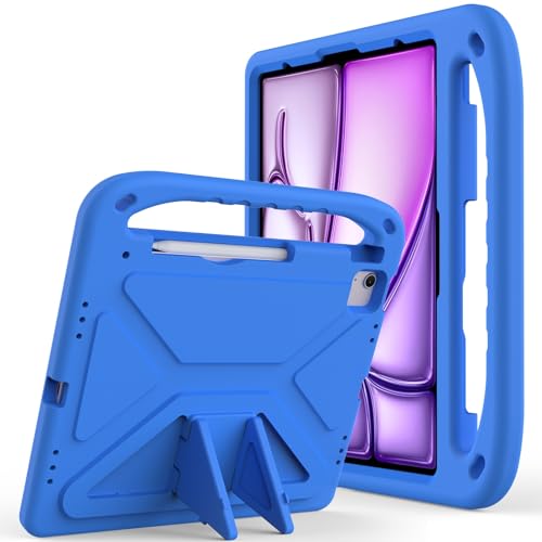 bigcgreen Tablet-Schutz Kinderhülle kompatibel mit iPad Air 13 Zoll Hülle M2 2024, leichte, stoßfeste Tragegriff-Ständer-Schutzhülle for Kinder Tablet-Zubehör(Blue) von bigcgreen