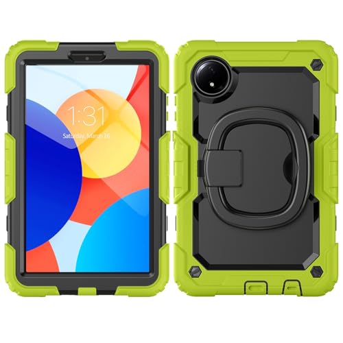 Tablet-Schutz Robuste, stoßfeste TPU-Hülle Compatible with Xiaomi Redmi Pad SE 8,7 Zoll 2024, Kinderhülle, um 360 Grad drehbarer Griff, Ständerhalterung mit Displayschutzfolie und Schultergurt Compati von bigcgreen