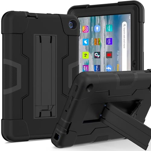 Tablet-Schutz Schutzhülle kompatibel mit Kindle Fire 7 2022, Tablet-Silikonhülle mit Ständer, robuste, stoßfeste Schale, robuste Schutzhülle, kompatibel mit Kindle Fire 7 Hülle Tablet-Zubehör(Black) von bigcgreen