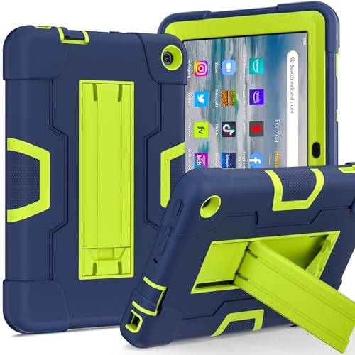 Tablet-Schutz Schutzhülle kompatibel mit Kindle Fire 7 2022, Tablet-Silikonhülle mit Ständer, robuste, stoßfeste Schale, robuste Schutzhülle, kompatibel mit Kindle Fire 7 Hülle Tablet-Zubehör(Navy Blu von bigcgreen