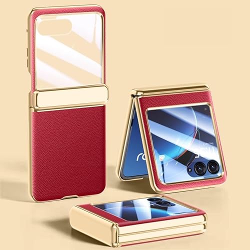 Telefon-Bildschirmschutz Telefonschutzhülle Kompatibel mit Motorola Razr 40 Ultra Hülle, Luxuriöser galvanisierter Scharnierschutz PU-Leder + Harte PC-Schale Ultradünne Slim Case Telefonzubehör(Color: von bigcgreen