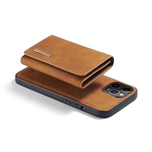Telefon-Bildschirmschutz Wallet Case for iphone 12/12Pro, Magnetic 2in1 Detachable W Trifold Wallet Card Holder Pocket Premium Leather Phone Case Back Cover for iPhone 12/12Pro Telefonzubehör(Brown) von bigcgreen