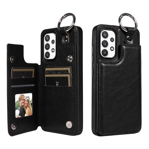 Telefonschutz Handy-Schutzhülle kompatibel mit Samsung Galaxy A32 5G, Brieftaschen-Hülle mit Kartenfächern aus PU-Leder, rückseitige Abdeckung mit Ring, doppeltem Magnetverschluss und langlebiger, sto von bigcgreen