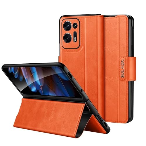 Telefonschutz Kompatibel mit OPPO Find N2 Ganzkörperhülle, Leder-Folio-Klapphülle, magnetisch, schlanke Handyhülle, stoßfeste Schutzhülle mit Scharnierschutz + Ständer Telefonzubehör(Orange) von bigcgreen