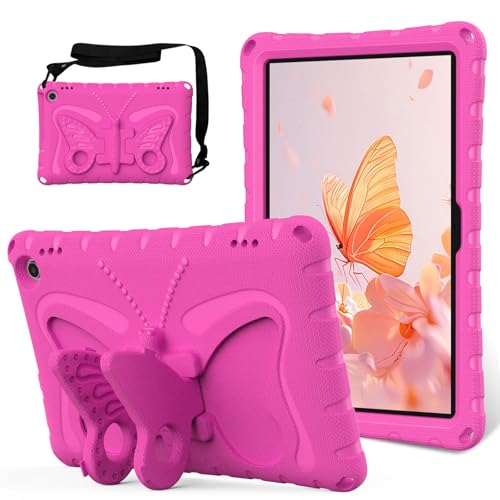 bigcgreen Tablet-Schutz Hülle kompatibel mit Kindle Fire HD 10 Tablet (13./11. Generation 2023/2021), leichte, robuste, stoßfeste Eva-Schutzhülle mit Schultergurt und Ständer Tablet-Zubehör(Rose Red) von bigcgreen