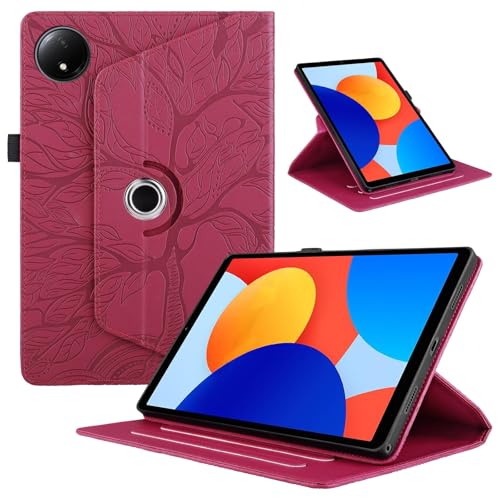 bigcgreen Tablet-Schutz Kompatibel mit Xiaomi Redmi Pad SE 8,7 Zoll Hülle 2024 Tablethülle, 360 Grad drehbarer Ständer, Faltbare Tablethülle, Schale mit Lebensbaum-Prägung Tablet-Zubehör(Red) von bigcgreen