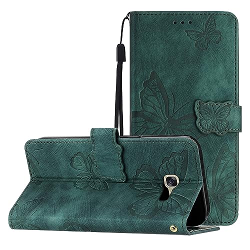 bigcgreen Telefon-Bildschirmschutz Handyhülle kompatibel mit Samsung Galaxy A3 2017 Wallet Case Flip Covers mit Kartenhalter und Magnetverschluss Leder stoßfeste Schutzhüllen Telefonzubehör(Green) von bigcgreen