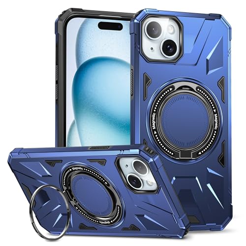 bigcgreen Telefonschutz Kompatibel mit iPhone 13/14 Hülle, TPU + PC, zweilagige Fallschutzhülle, robuste Schutzhülle, kompatibel mit kabelloser Ladehülle, Ständerabdeckung. Telefonzubehör(Blue) von bigcgreen