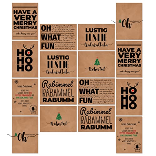 bigdaygraphix 16 Weihnachtskarten Set - Kraftpapier Postkarten - coole Sprüche zu Weihnachten - DIN-A6 - Frohe Weihnachten Grusskarten von bigdaygraphix