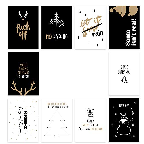 bigdaygraphix Weihnachtskarten-Set ANTI Christmas FUCK X-MAS I 10 Motive I 10 Stück I A6 Premium-Papier (265 g/qm) von bigdaygraphix