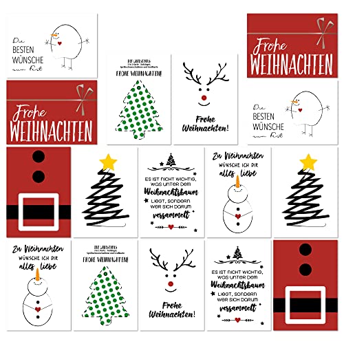 bigdaygraphix Weihnachtskarten-Set MODERN rot weiß I 8 Motive I 16 Stück I A6 Premium-Papier (265 g/qm) von bigdaygraphix