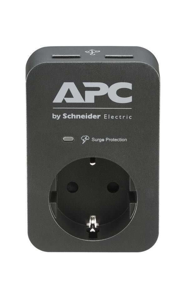 APC PME1WU2B-GR Essential SurgeArrest Black 1 Ausgang, 230V, 2 USB-Ports