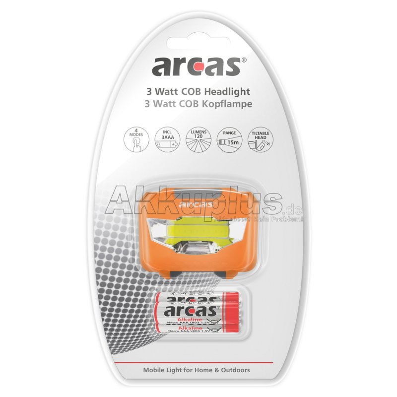 ARCAS - COB Kopflampe - 3 Watt - 120 Lumen - orange
