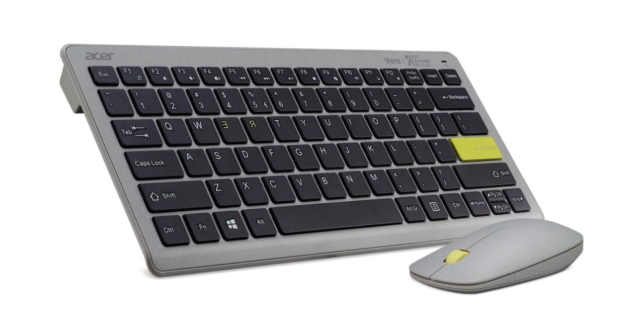 Acer Vero Combo set AAK124 antimikrobielle Tastatur und Macaron Maus grau/gelb