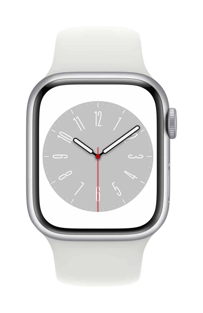 Apple Watch Series 8 (GPS) 45mm Aluminiumgehäuse silber, Sportband weiß