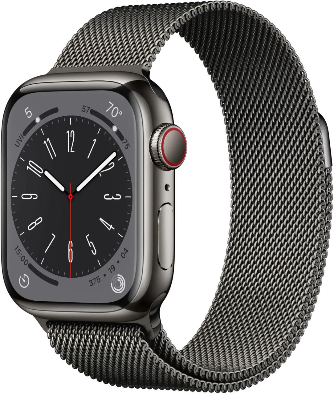 Apple Watch Series 8 (GPS + Cellular) 41mm Edelstahlgehäuse graphit, Milanaisearmband graphit