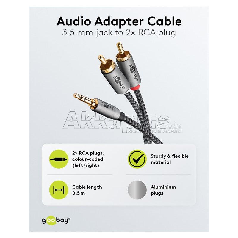 Audio Adapterkabel AUX, 3,5-mm-Klinke zu Stereo-Cinch-Stecker, 0,5 m