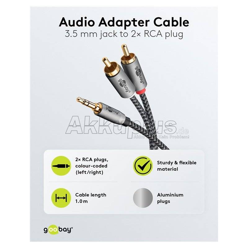 Audio Adapterkabel AUX, 3,5-mm-Klinke zu Stereo-Cinch-Stecker, 1 m