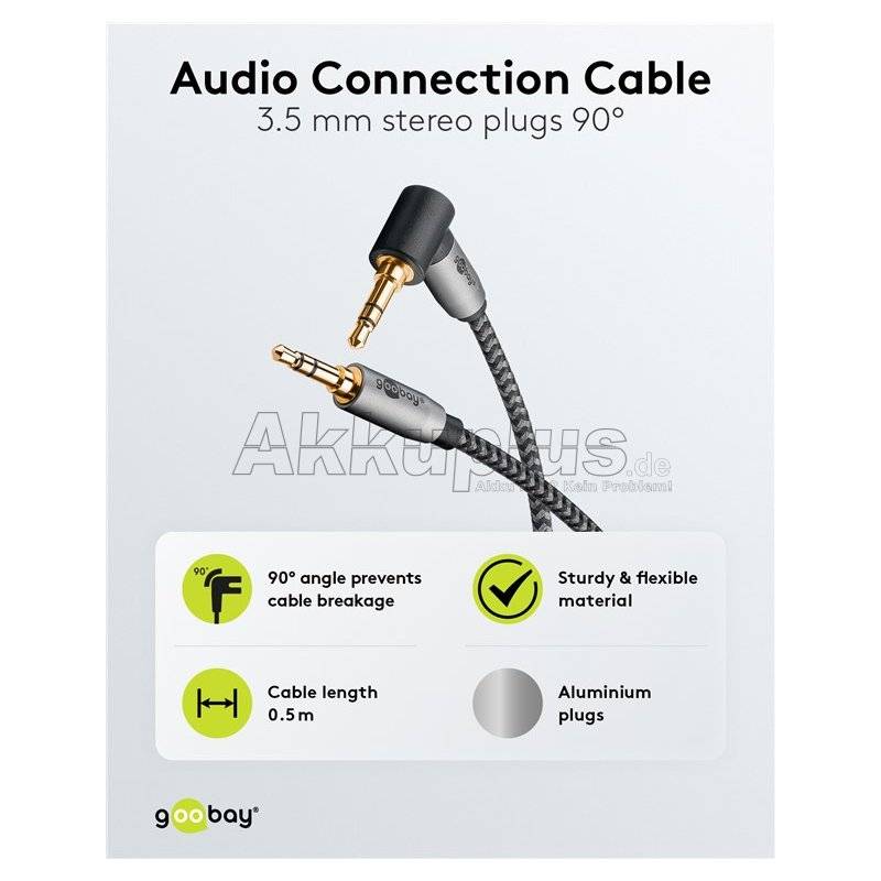 Audio Verbindungskabel AUX, 3,5 mm stereo, 90°, 0,5 m