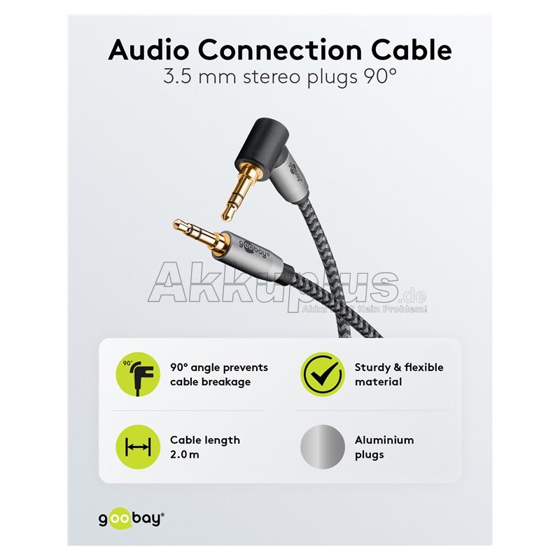 Audio Verbindungskabel AUX, 3,5 mm stereo, 90°, 2 m