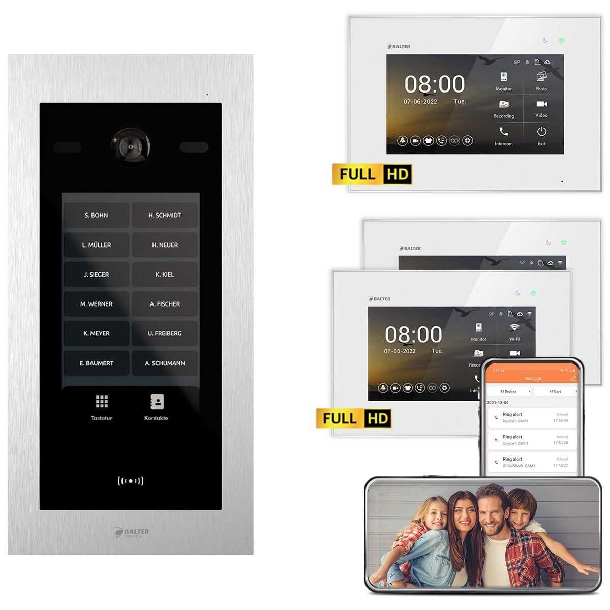 Balter EVO HD Touch Video Türsprechanlage Ein- & Mehrfamilienhaus Silber 2x 7 Monitor WiFi + 1x 7 Mo Balter EVO HD Touch Video Türsprechanlage Ein- & Mehrfamilienhaus Silber 2x 7 Monitor WiFi + 1x 7 Mo