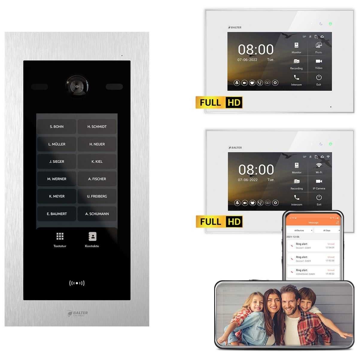 Balter EVO HD Touch Video Türsprechanlage Ein- & Mehrfamilienhaus Silber 1x 7 Monitor WiFi + 1x 7 Mo Balter EVO HD Touch Video Türsprechanlage Ein- & Mehrfamilienhaus Silber 1x 7 Monitor WiFi + 1x 7 Mo