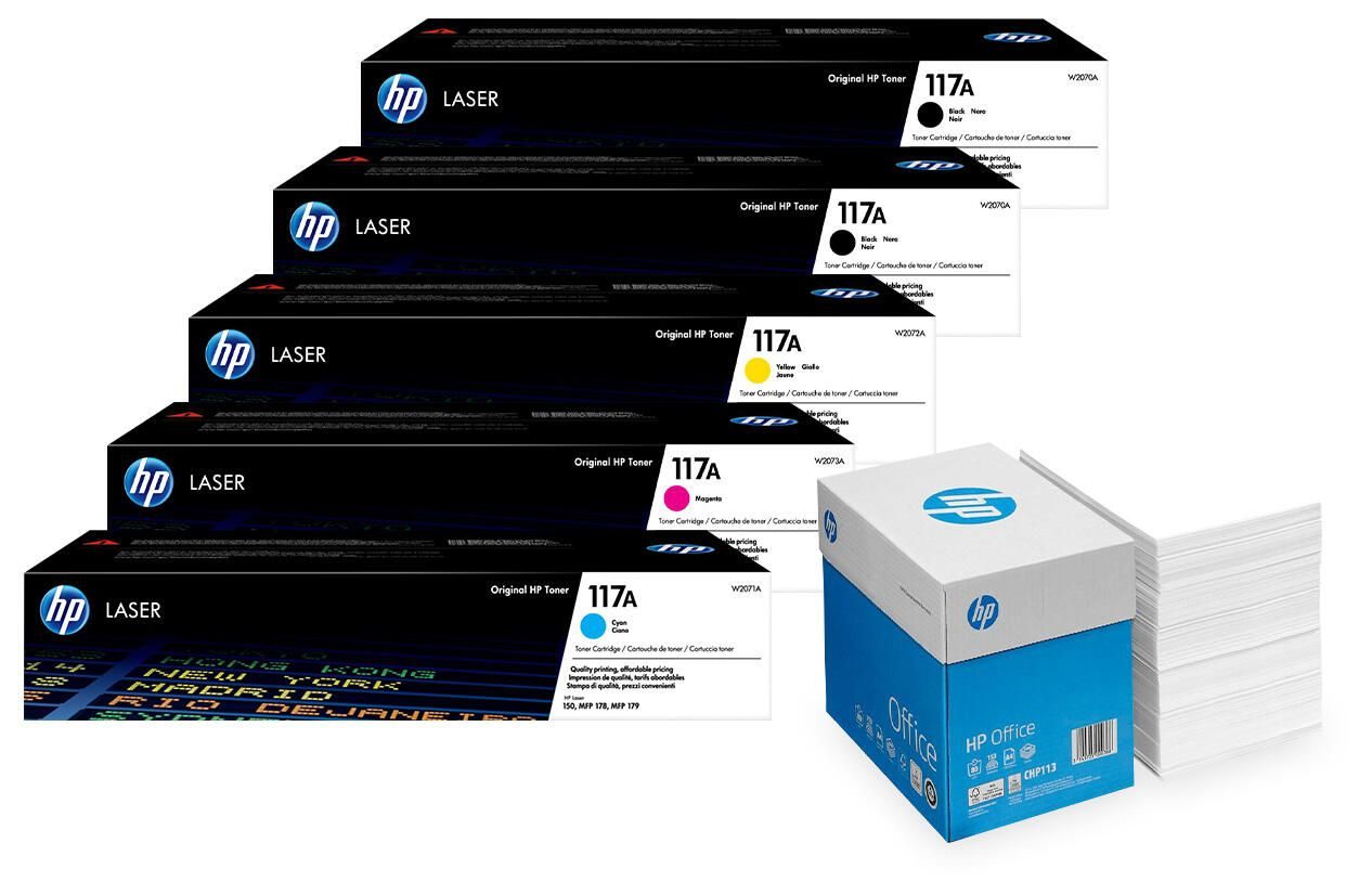 Bundle mit HP Original 117A Toner 5er Multipack + 2.500 Blatt HP Kopierpapier hochweiß