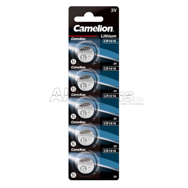 Camelion - CR1616 - 3 Volt 50mAh Lithium Knopfzelle 5er Blister - 16,0 x 1,6mm