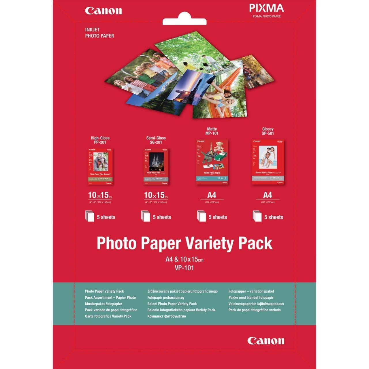 Canon VP-101 Fotopapier Musterpaket Postkarte & A4 - 20 Blatt