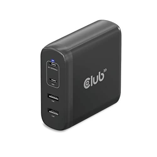 Club3D CAC-1912EU Ladegerät 100 W GaN-Technologie, USB Typ-A(2X) und -C(2X), Power Delivery (PD) 3.0