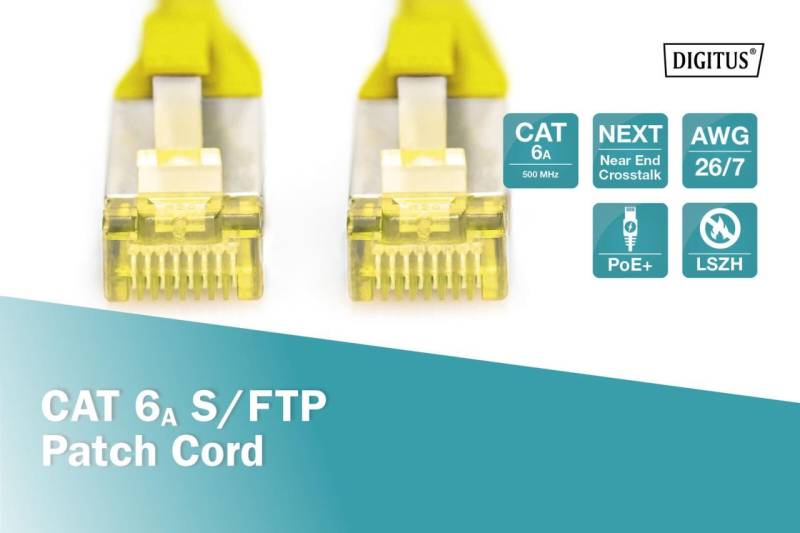 DIGITUS Patch-Kabel RJ-45 (M) zu RJ-45 (M) 0.25m Kupfer S/FTP Cat 6a gelb