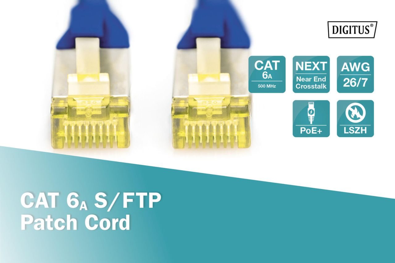 DIGITUS Patch-Kabel RJ-45 (M) zu RJ-45 (M) 2m Kupfer S/FTP Cat 6a blau (DK-1644-A-020/B)