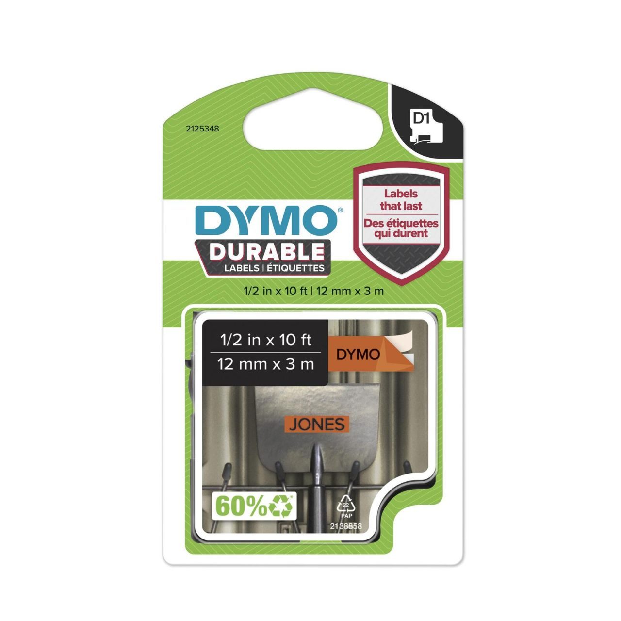 DYMO® Original D1-Schriftband "Durable" für LabelManager™ 12mm x 3m permanent haftend - schwarz auf orange