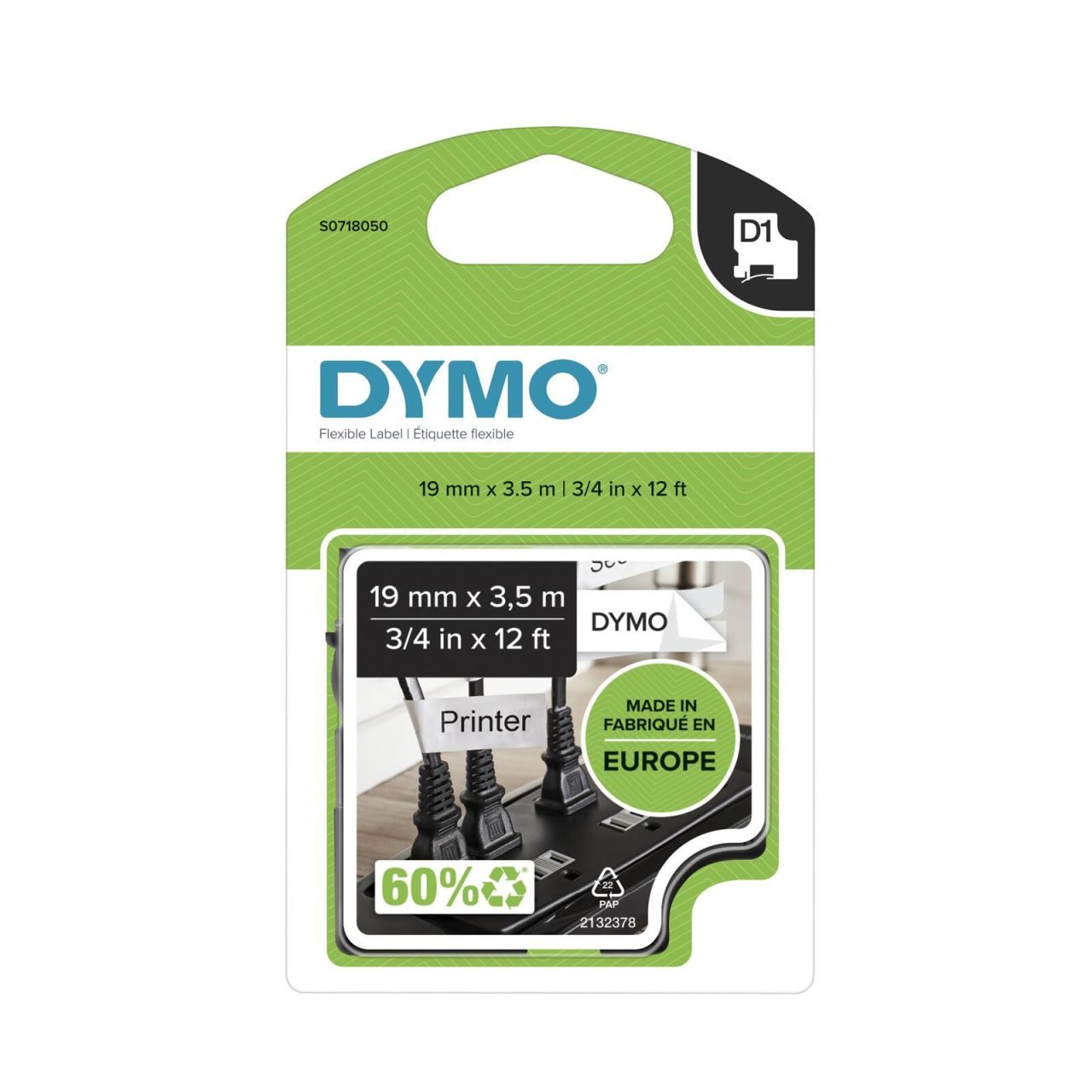 DYMO® Original D1-Schriftband "Durable" für LabelManager™ 19mm x 3,5m Nylon, permanent haftend, schwarz auf weiss