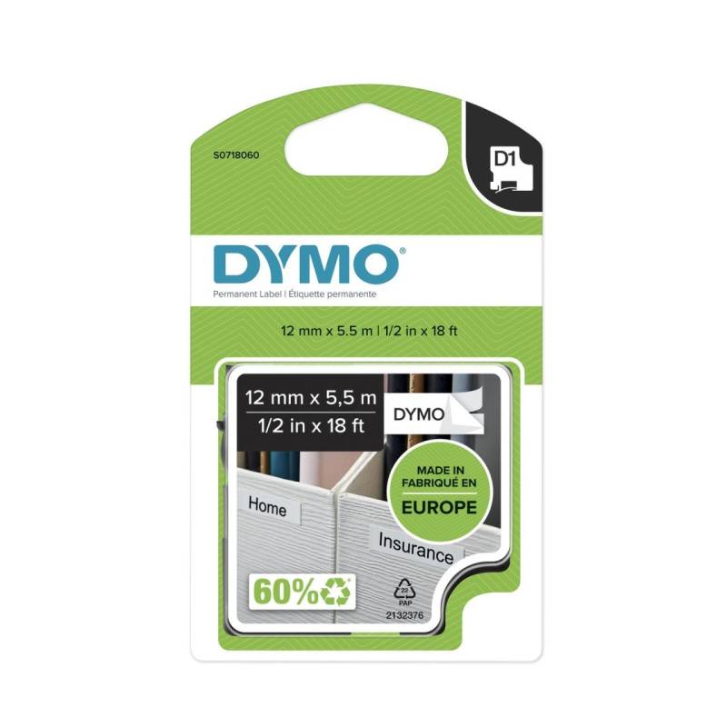 DYMO® Original D1-Schriftband "Durable" für LabelManager™ Polyester 12mm x 5,5m permanent haftend - schwarz auf weiß