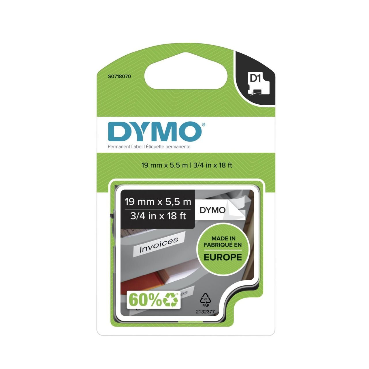 DYMO® Original D1-Schriftband "Durable" für LabelManager™ Polyester 19mm x 5,5m permanent haftend - schwarz auf weiß
