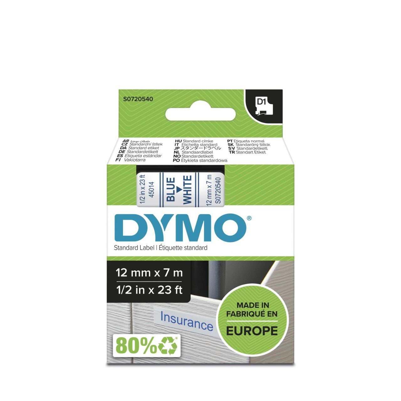 DYMO® Original D1-Schriftband für LabelManager™ 12mm x 7m - blau auf weiss