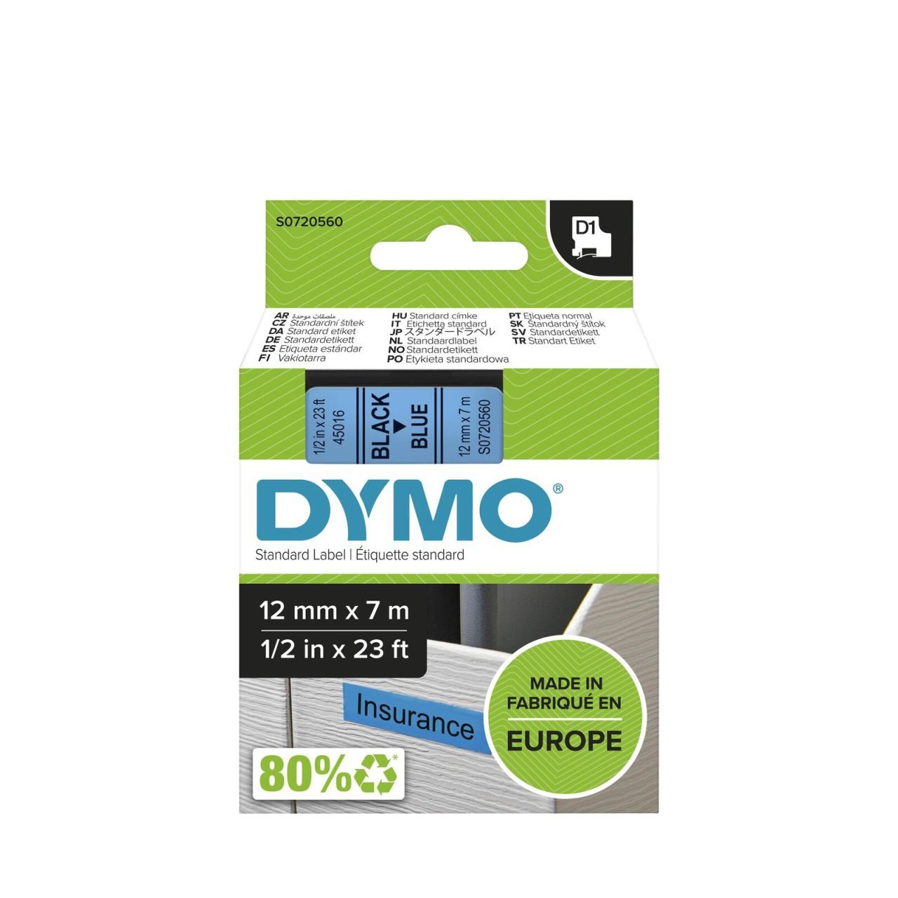 DYMO® Original D1-Schriftband für LabelManager™ 12mm x 7m - schwarz auf blau